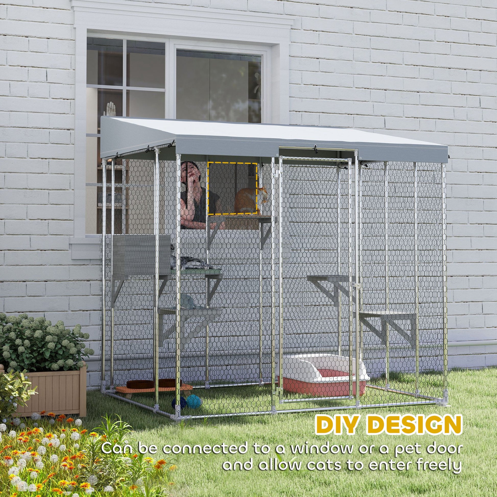 79" Outdoor Catio Enclosure with Waterproof Canopy - Silver-DECOROLALA