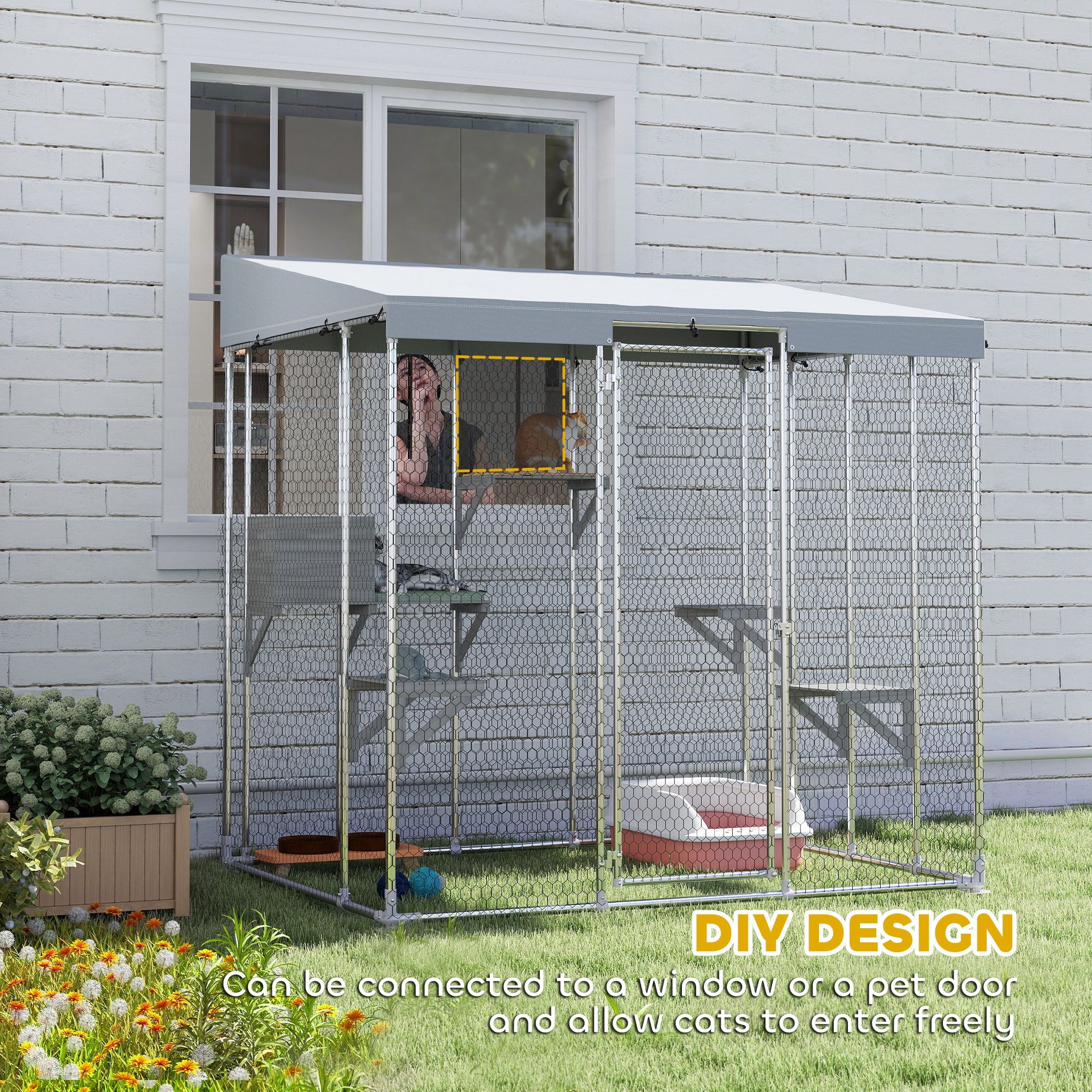 79" Outdoor Catio Enclosure with Waterproof Canopy - Silver-DECOROLALA