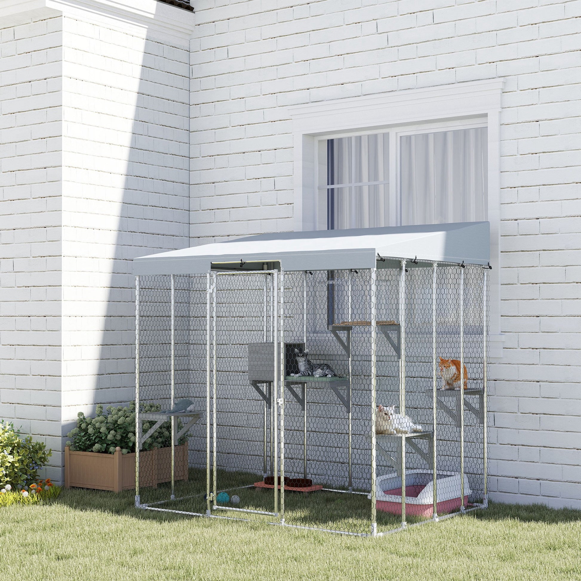 79" Outdoor Catio Enclosure with Waterproof Canopy - Silver-DECOROLALA