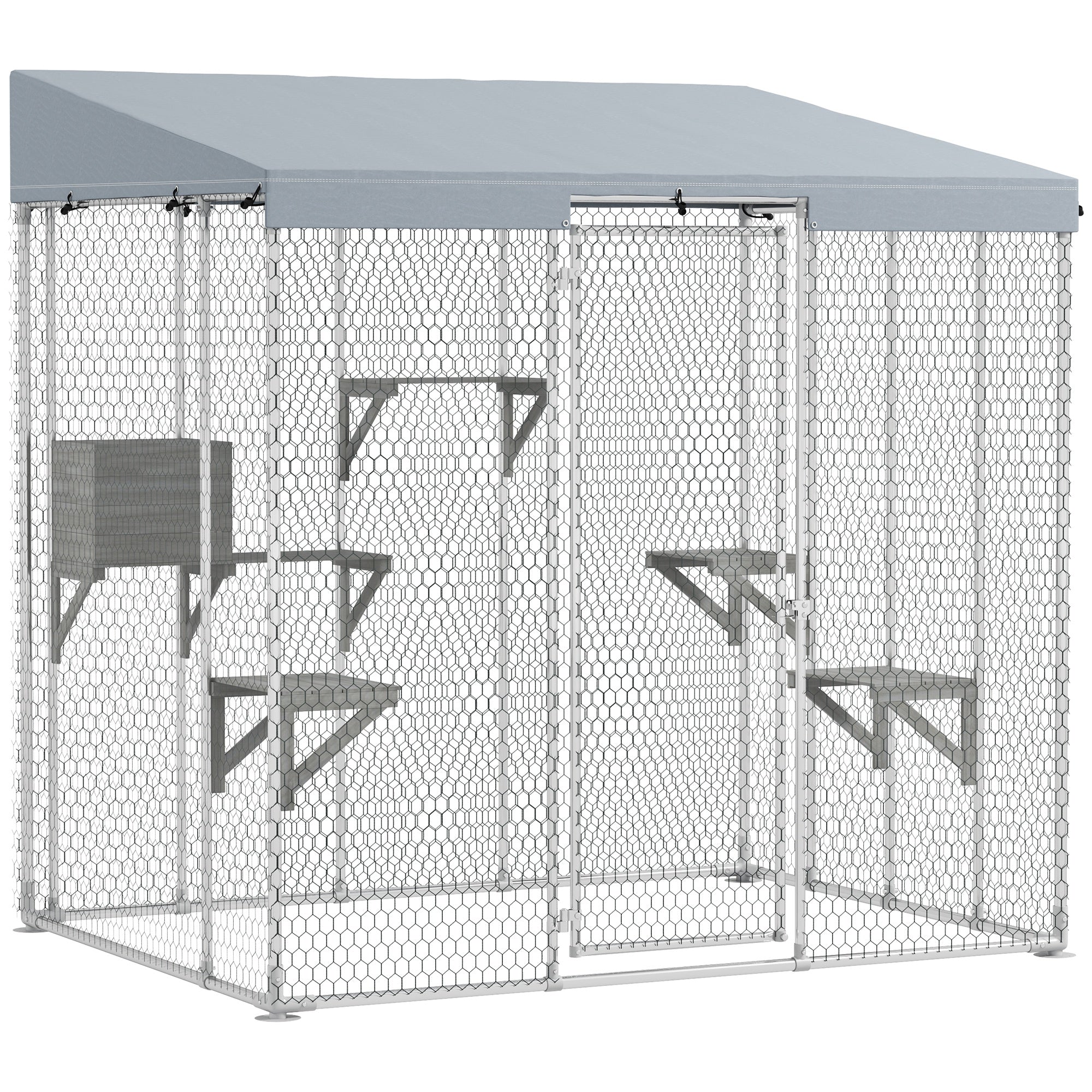 79" Outdoor Catio Enclosure with Waterproof Canopy - Silver-DECOROLALA