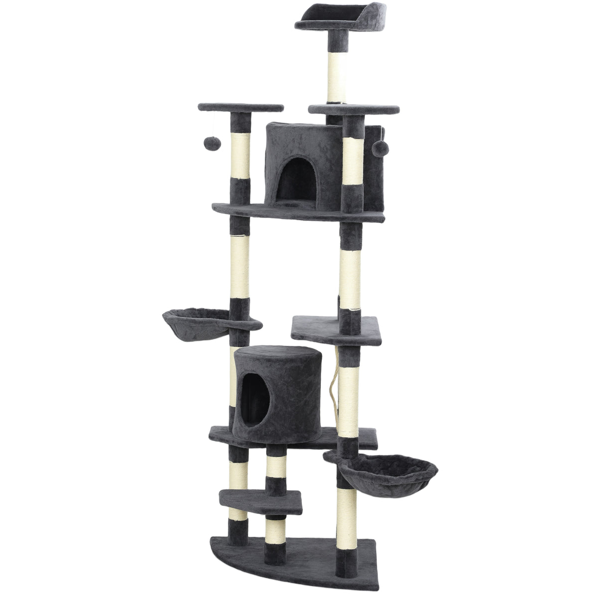 79" Tall Cat Tree Condo with Scratching Posts - Dark Grey-Cat Supplies-DECOROLALA