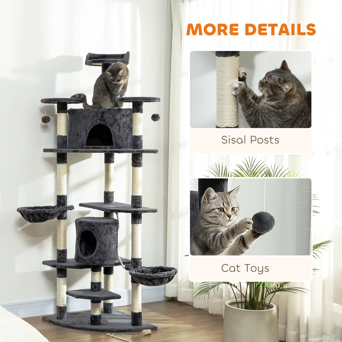79" Tall Cat Tree Condo with Scratching Posts - Dark Grey-Cats-DECOROLALA