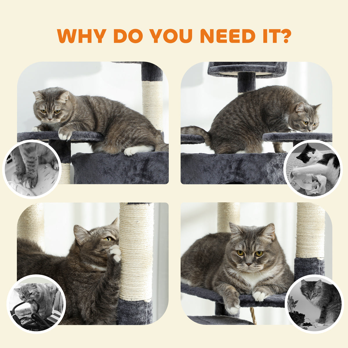 79" Tall Cat Tree Condo with Scratching Posts - Dark Grey-Cats-DECOROLALA