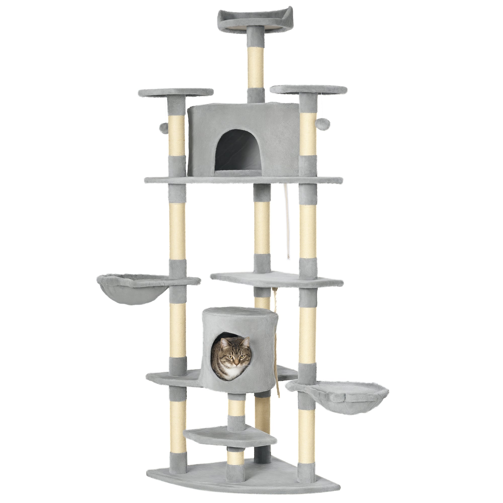 79" Tall Cat Tree Condo with Scratching Posts - Light Grey-Cats-DECOROLALA