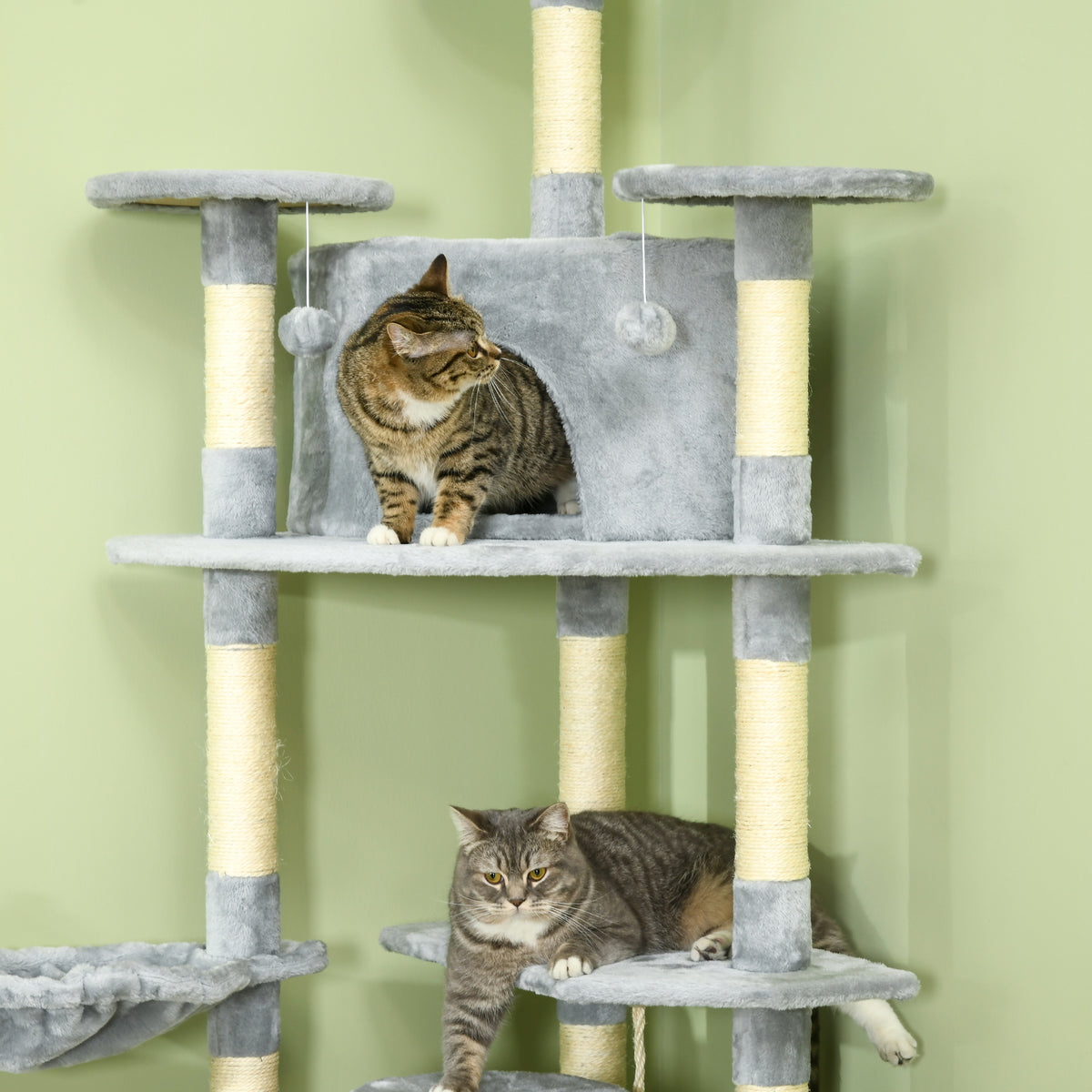 79" Tall Cat Tree Condo with Scratching Posts - Light Grey-Cats-DECOROLALA