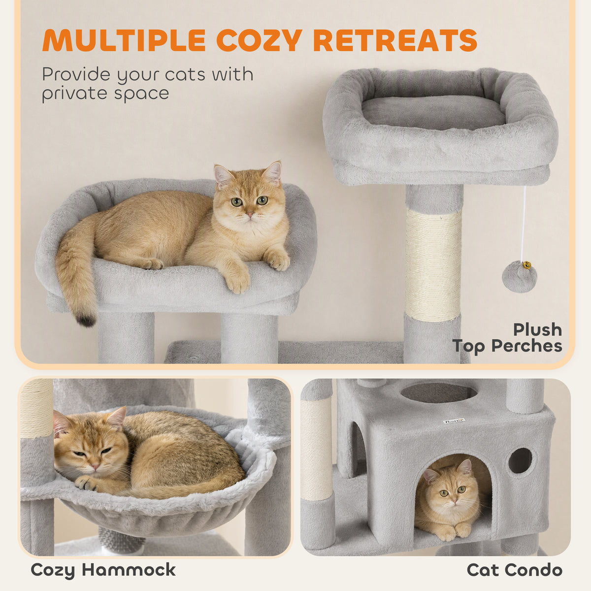 79" Tall Cat Tree for Large Cats - 5-Tier Tower with 2 Condos Grey-Cats-DECOROLALA
