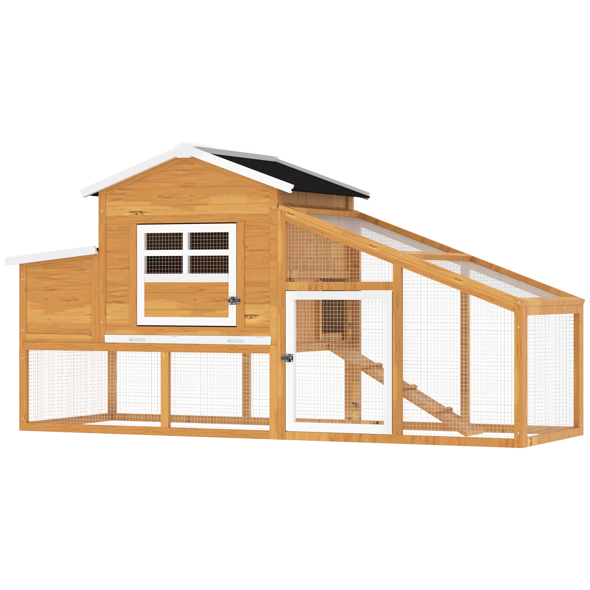79" Wooden Chicken Coop with Nesting Box and Run - Brown-Small Animals-DECOROLALA