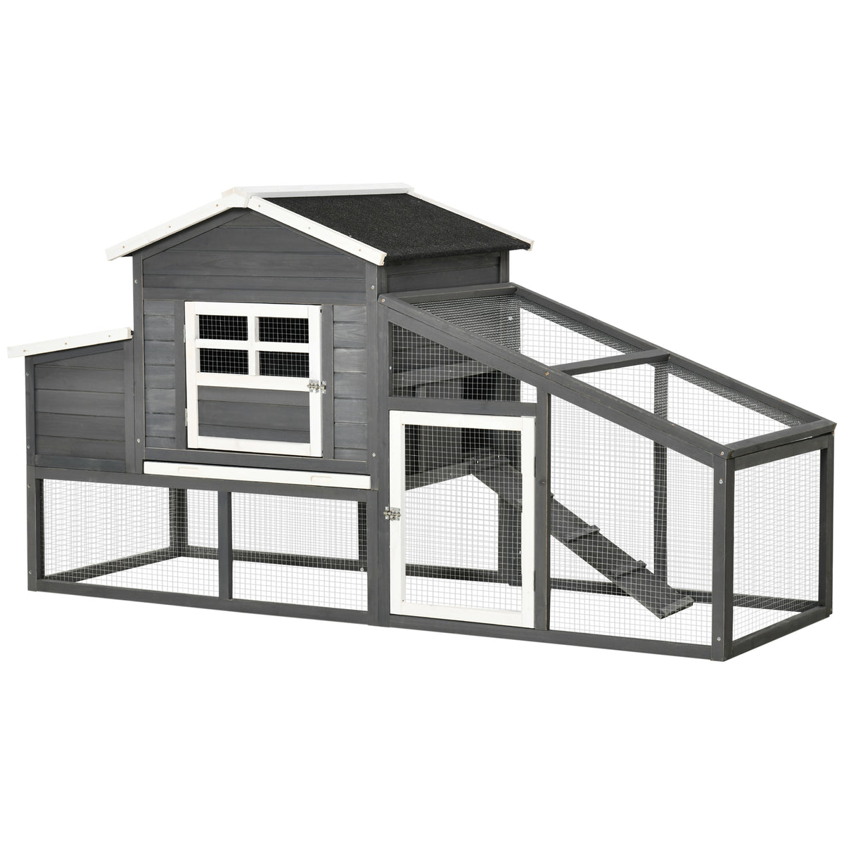 79" Wooden Chicken Coop with Nesting Box and Run - Grey-Small Animals-DECOROLALA