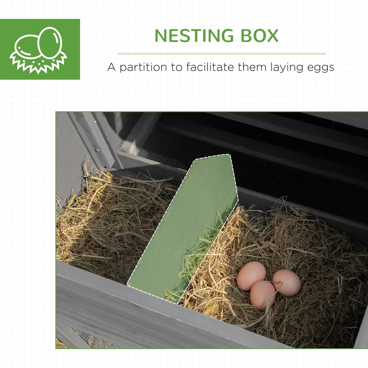 79" Wooden Chicken Coop with Nesting Box and Run - Grey-Small Animals-DECOROLALA