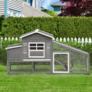 79" Wooden Chicken Coop with Nesting Box and Run - Grey-Small Animals-DECOROLALA