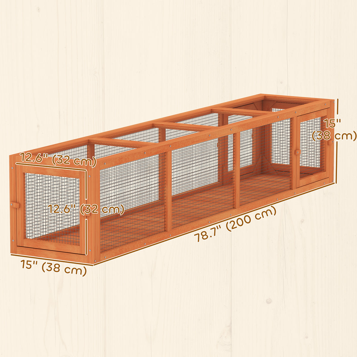 79" Wooden Outdoor Cat Tunnel - Orange Extendable Enclosure-Cats-DECOROLALA