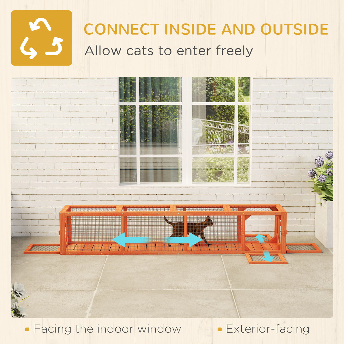 79" Wooden Outdoor Cat Tunnel - Orange Extendable Enclosure-Cats-DECOROLALA