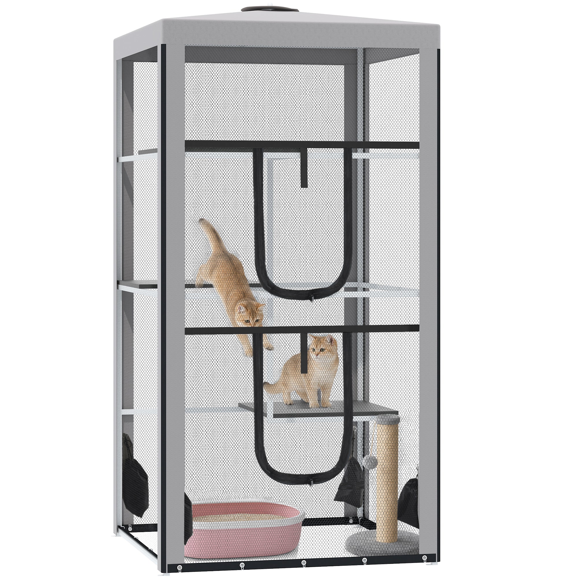 79"H Outdoor Catio Cat Enclosure - Steel Frame with 3 Platforms-Cats-DECOROLALA