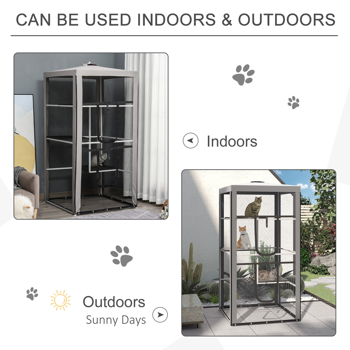 79"H Outdoor Catio Cat Enclosure - Steel Frame with 3 Platforms-Cats-DECOROLALA