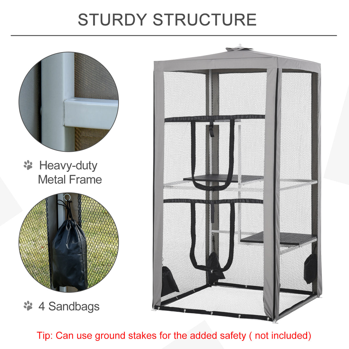 79"H Outdoor Catio Cat Enclosure - Steel Frame with 3 Platforms-Cats-DECOROLALA