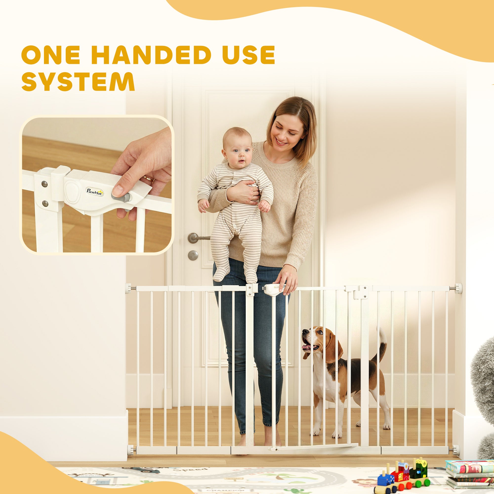 Barrière pour animaux de 30 pouces de hauteur avec porte, barrière pour chiens et séparation intérieure pour escaliers, avec kit d’extensions de 7", 8" et 12"