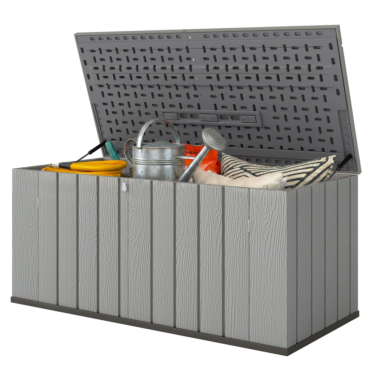 Coffre de rangement extérieur de 125.5 gallons avec serrure – HDPE gris