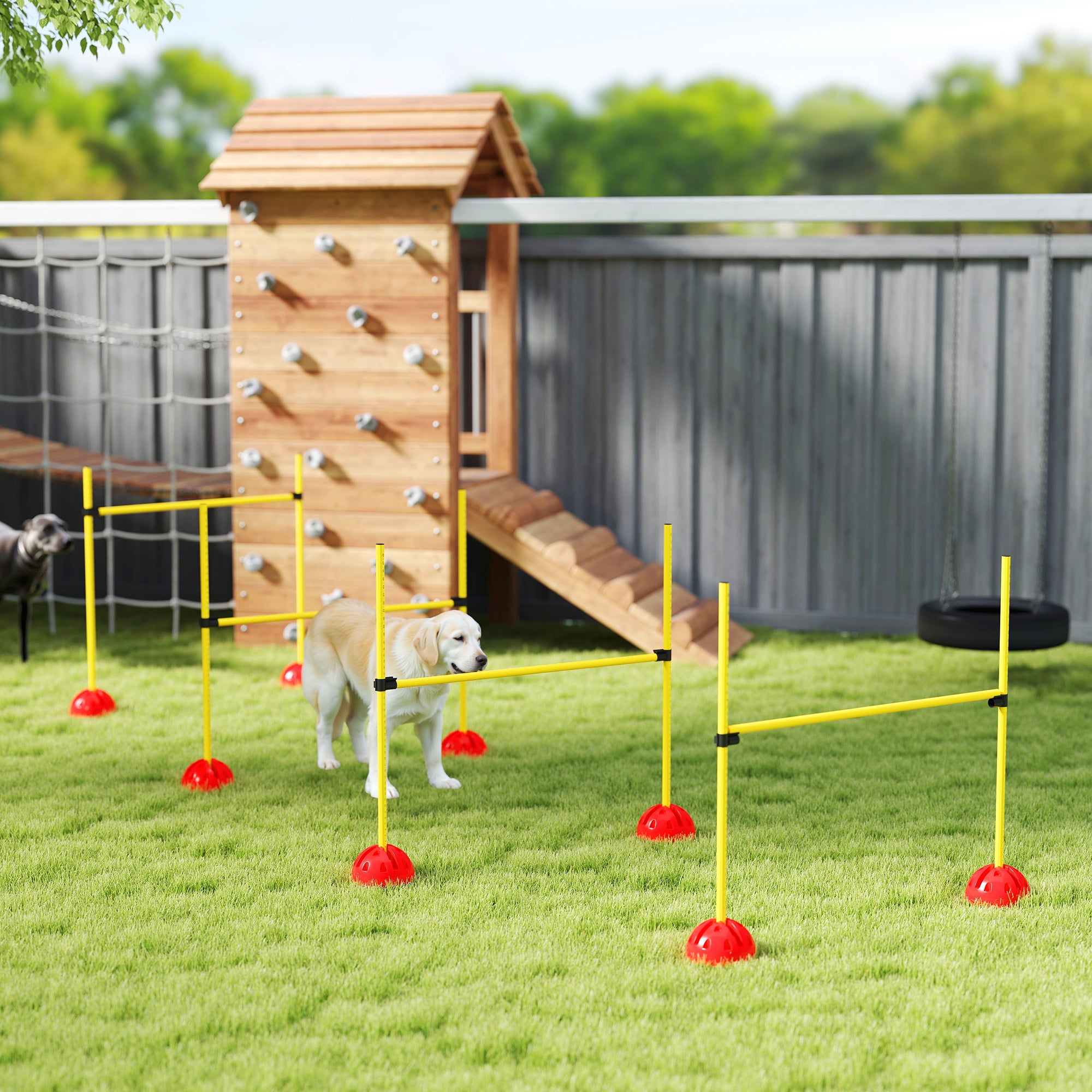 Dog Agility Training Equipment, 4 PCS Obstacle Course with Height Adjustable Jump Hurdle and Bag, Yellow