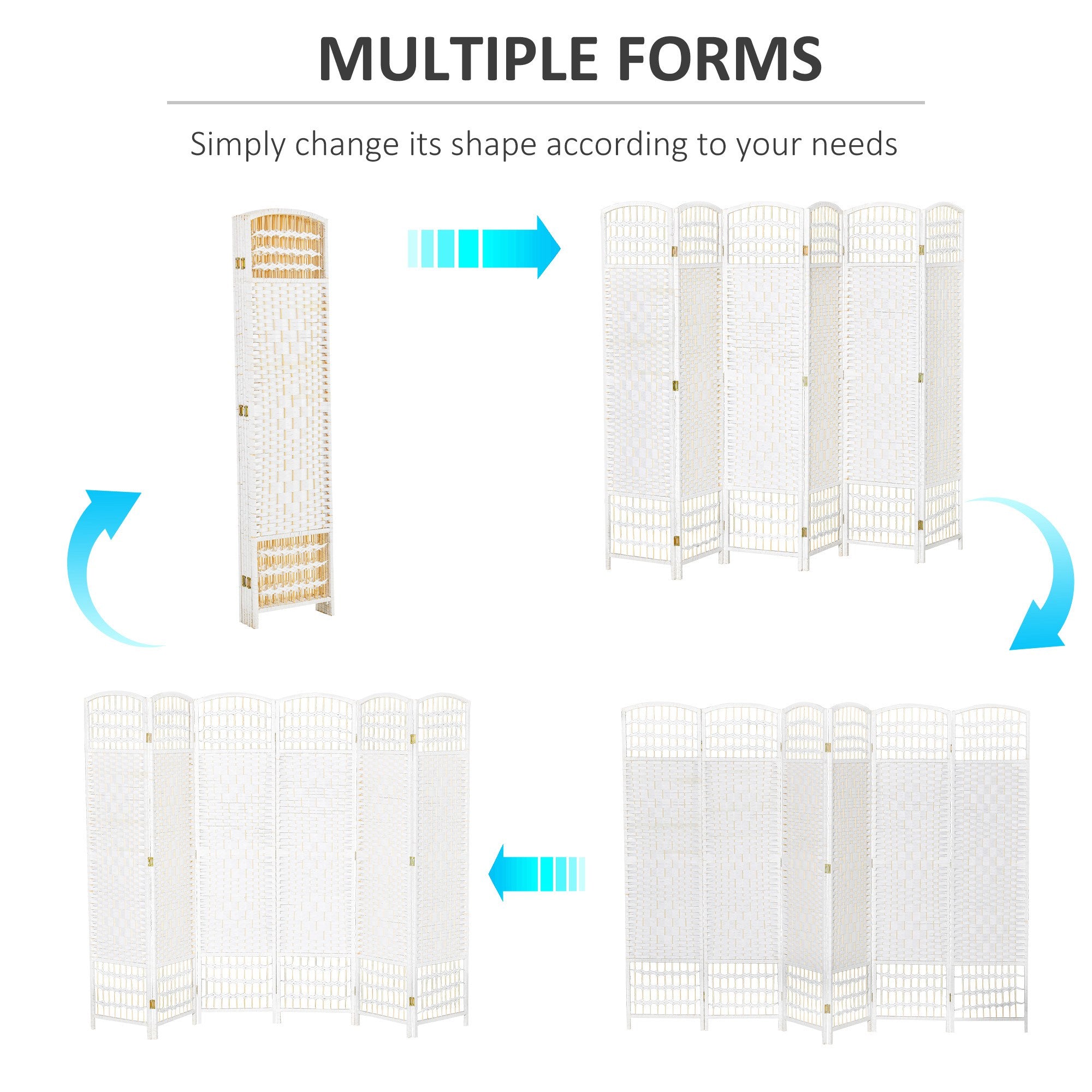 6 Panel Room Divider, 5.6 ft Tall Folding Privacy Screen, Wave Fiber Freestanding Partition Wall Divider for Home Office, White