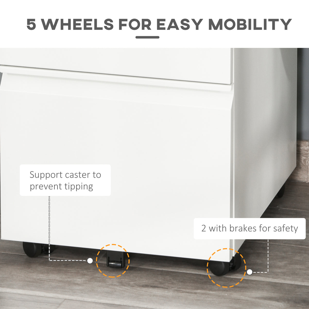 3 Drawer Lockable Steel Filing Cabinet on Wheels - White