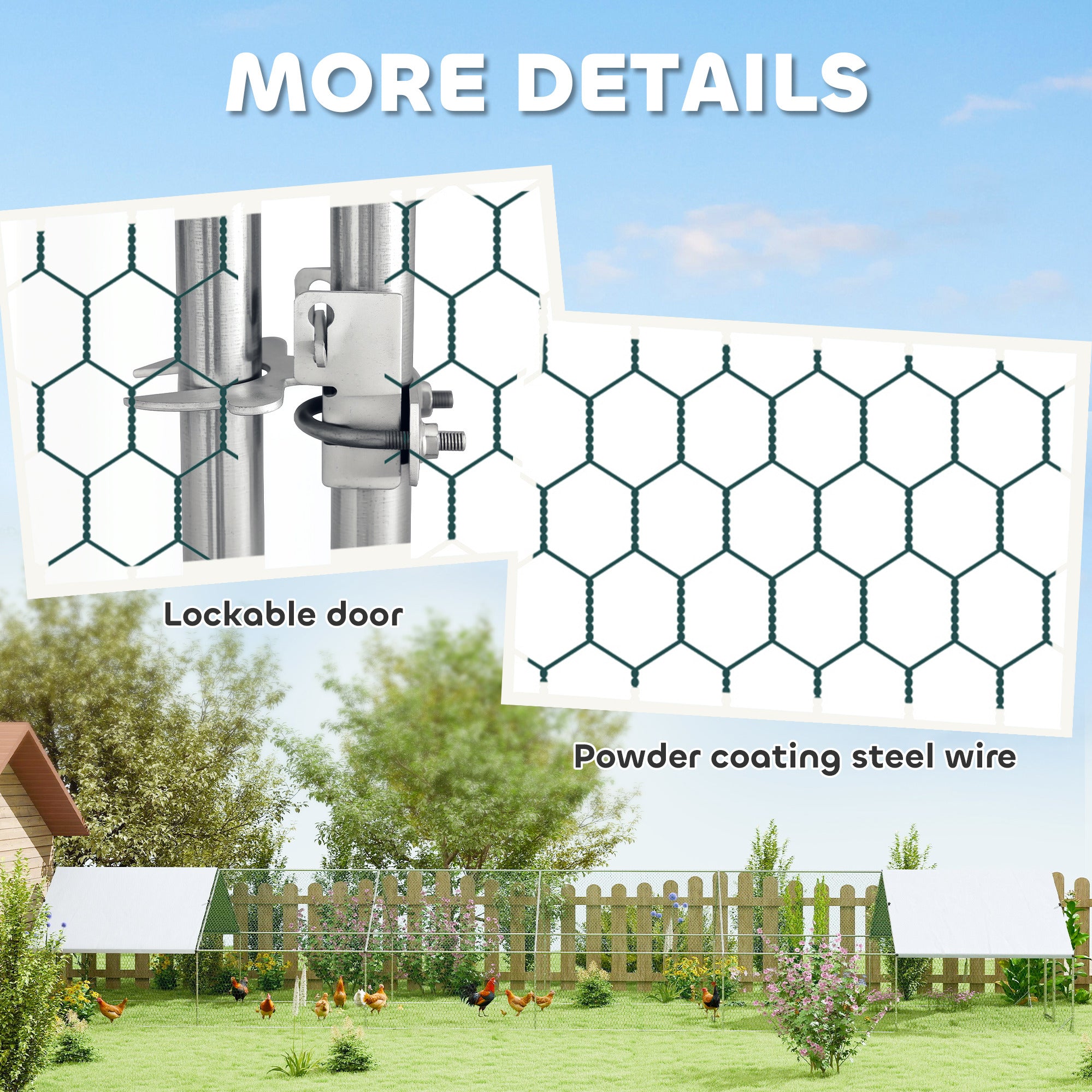 Metal Chicken Coop with Water- and UV-Protection Cover for Backyard Hen, Duck, Rabbit, 39.4' x 9.8' x 6.4'