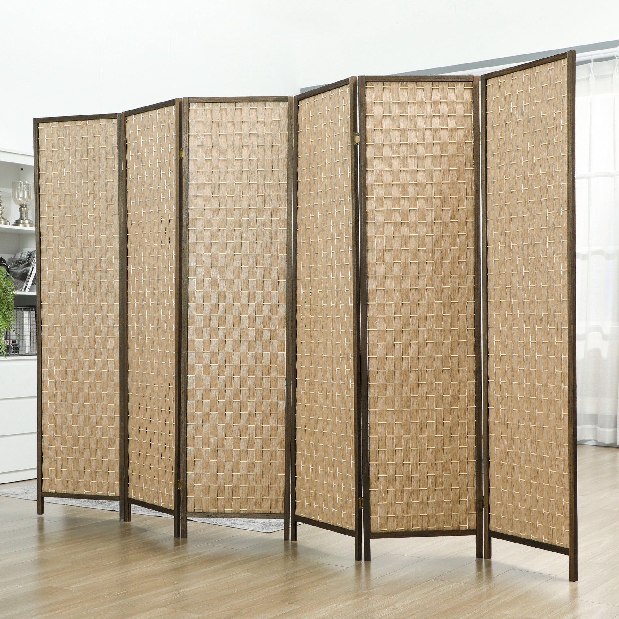 6 FT Room Divider, 6 Panel Folding Privacy Screen, Lightweight Handwoven Freestanding Partition for Home Office, Brown