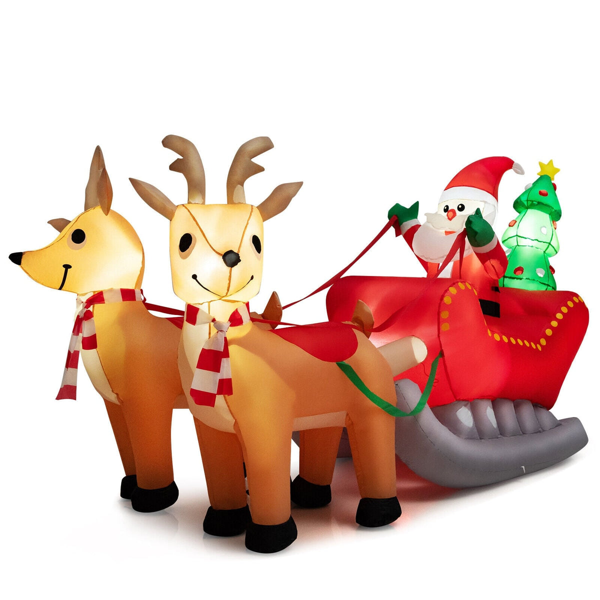 7.2 Feet Long Christmas Inflatable Santa Rides Sled with LED Lights-Christmas Inflatables-DECOROLALA