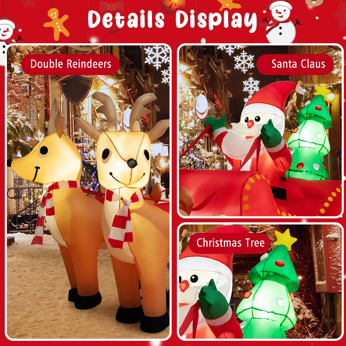 7.2 Feet Long Christmas Inflatable Santa Rides Sled with LED Lights-Christmas Inflatables-DECOROLALA