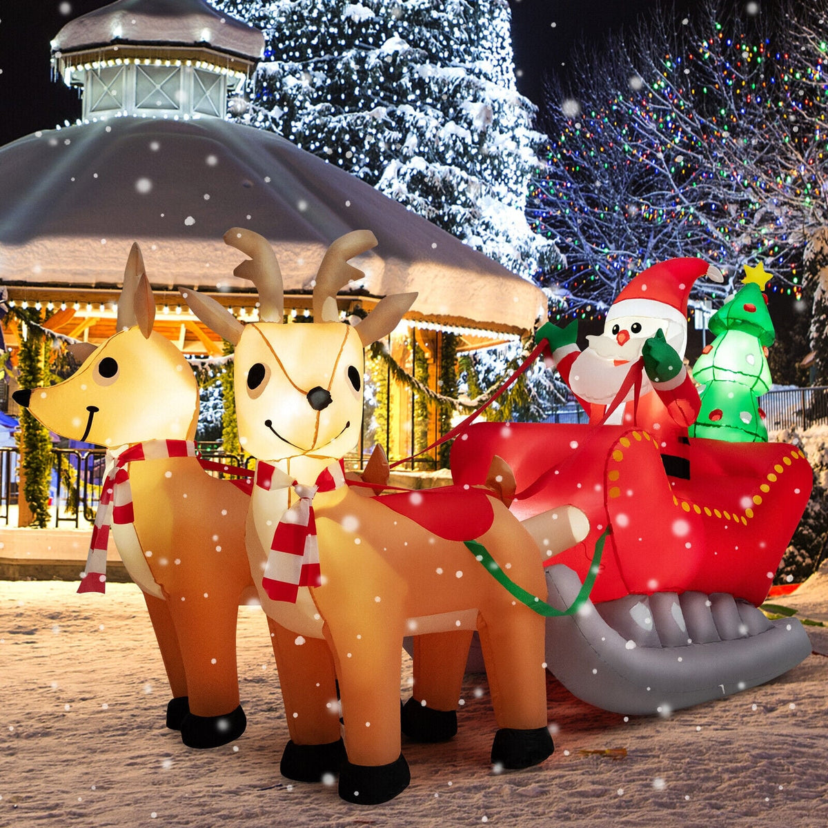 7.2 Feet Long Christmas Inflatable Santa Rides Sled with LED Lights-Christmas Inflatables-DECOROLALA