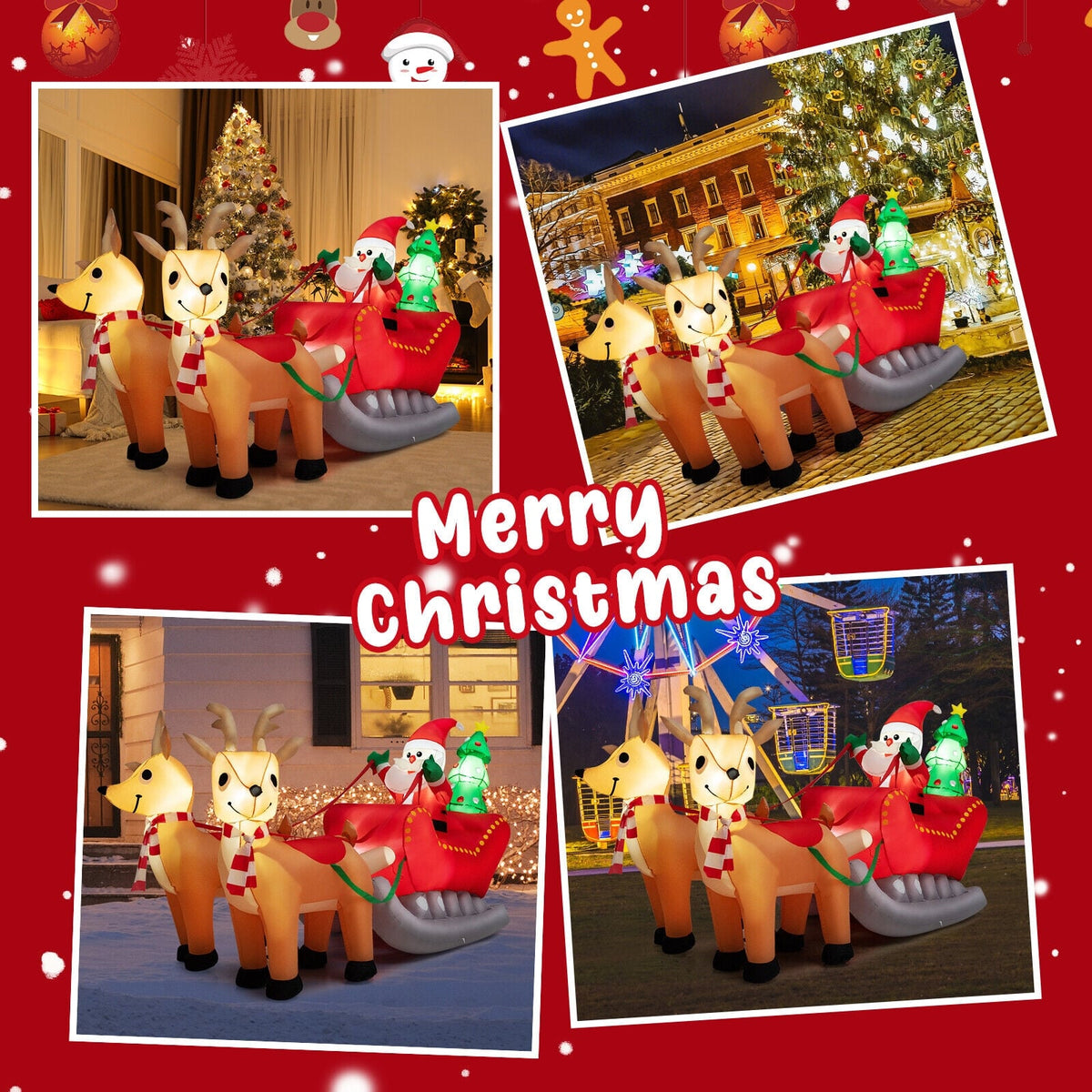 7.2 Feet Long Christmas Inflatable Santa Rides Sled with LED Lights-Christmas Inflatables-DECOROLALA
