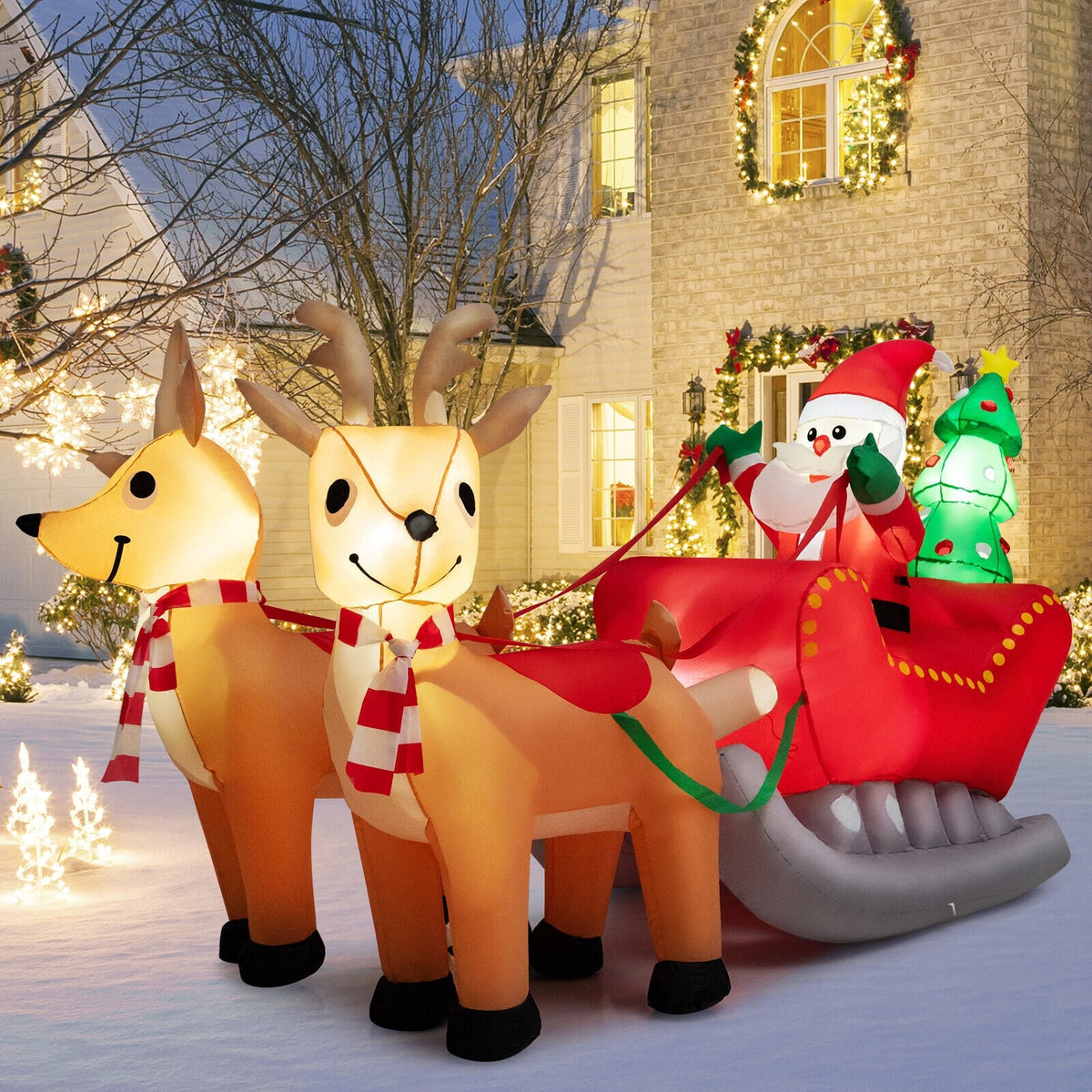 7.2 Feet Long Christmas Inflatable Santa Rides Sled with LED Lights-Christmas Inflatables-DECOROLALA