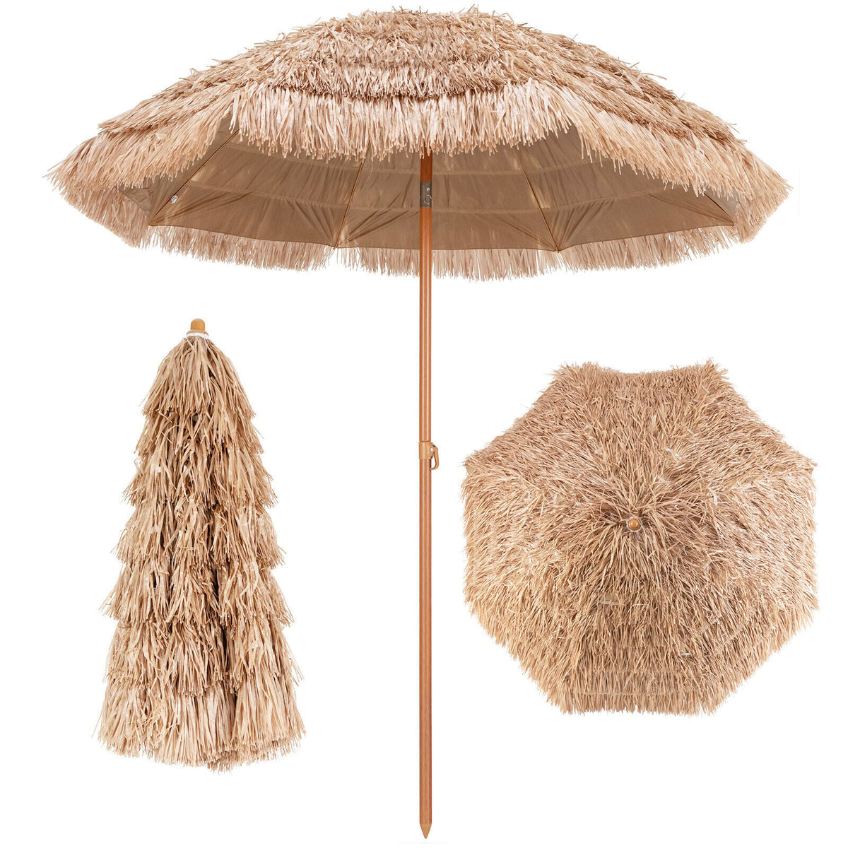 7.2 Feet Patio Thatched Tiki Umbrella Hawaiian Hula Beach Umbrella-Outdoor Umbrellas-DECOROLALA
