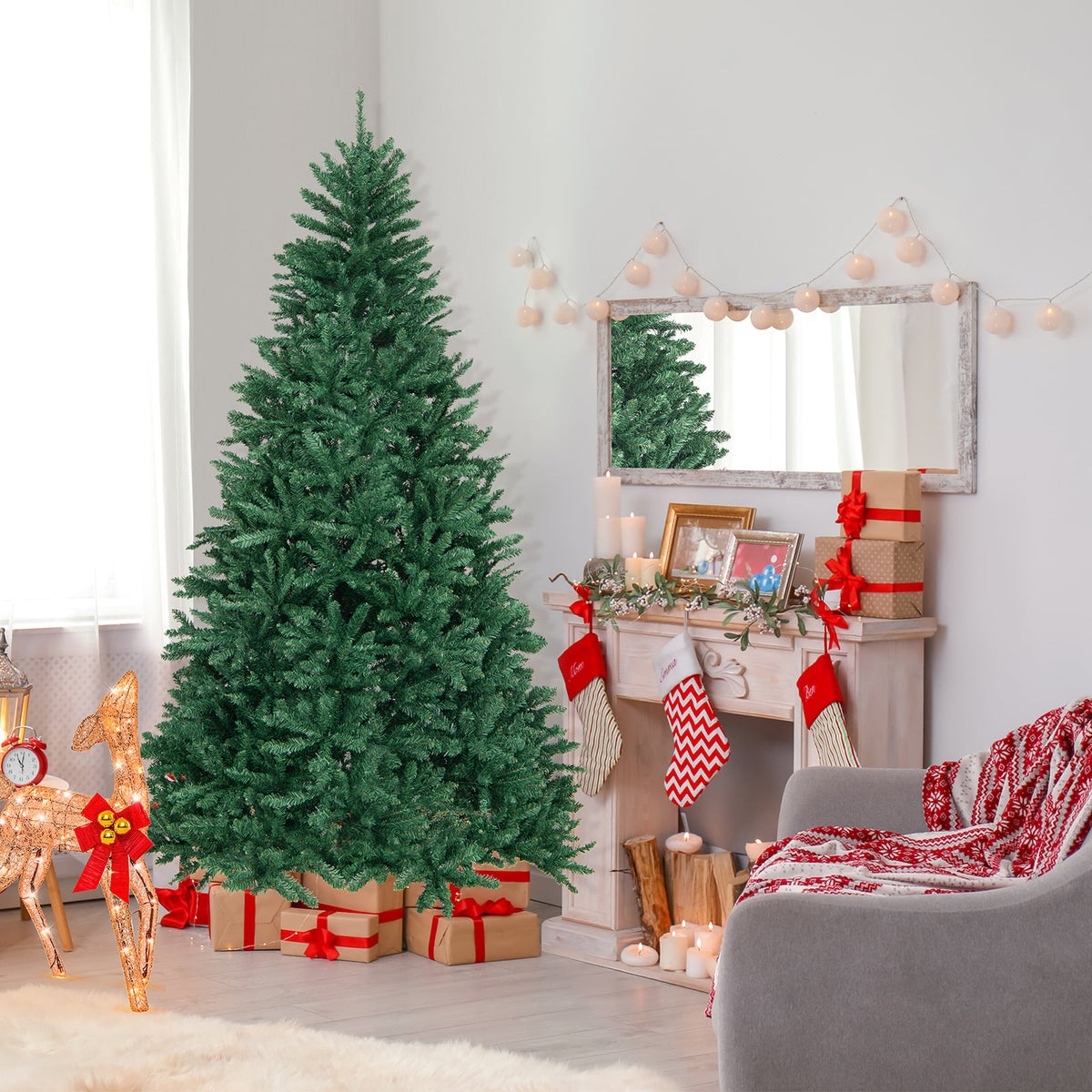 7.5 Feet Artificial Christmas Tree with Folding Metal Stand-Christmas Trees-DECOROLALA