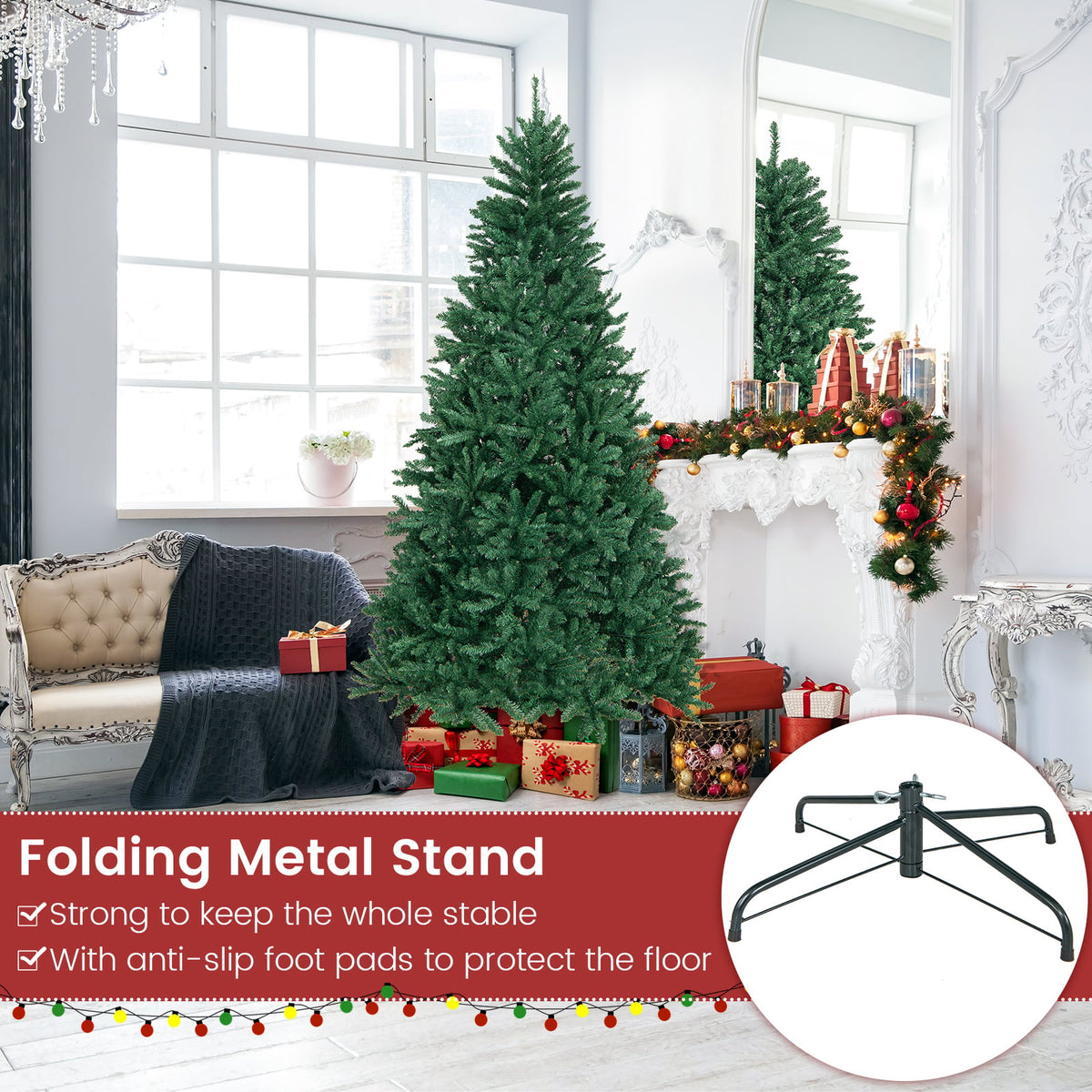 7.5 Feet Artificial Christmas Tree with Folding Metal Stand-Christmas Trees-DECOROLALA
