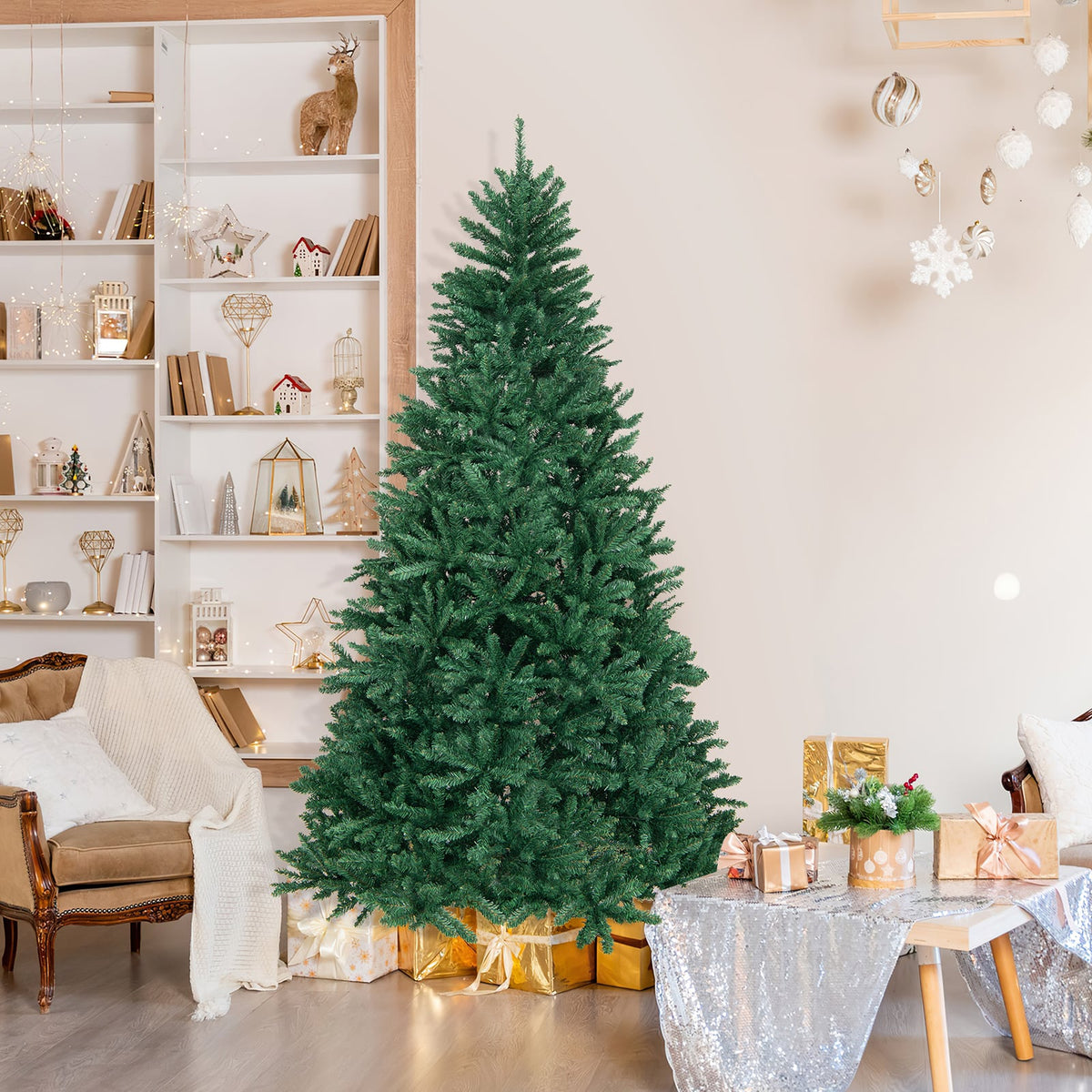7.5 Feet Artificial Christmas Tree with Folding Metal Stand-Christmas Trees-DECOROLALA