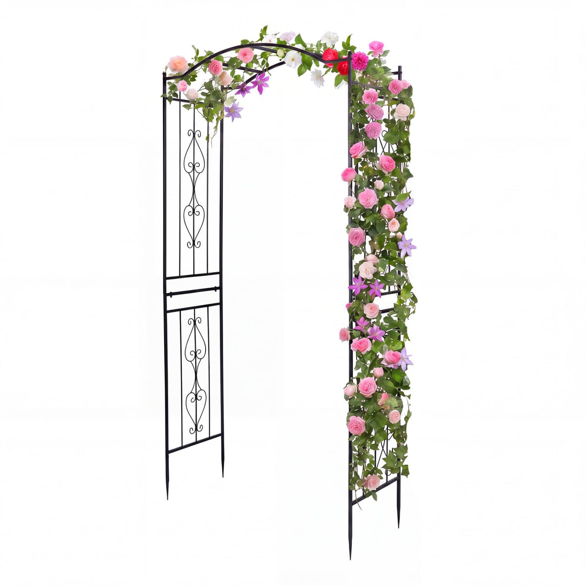 7.5 Feet Garden Arbor Heavy-Duty Metal Arch Trellis with Curved Roof-Garden Arbors-DECOROLALA