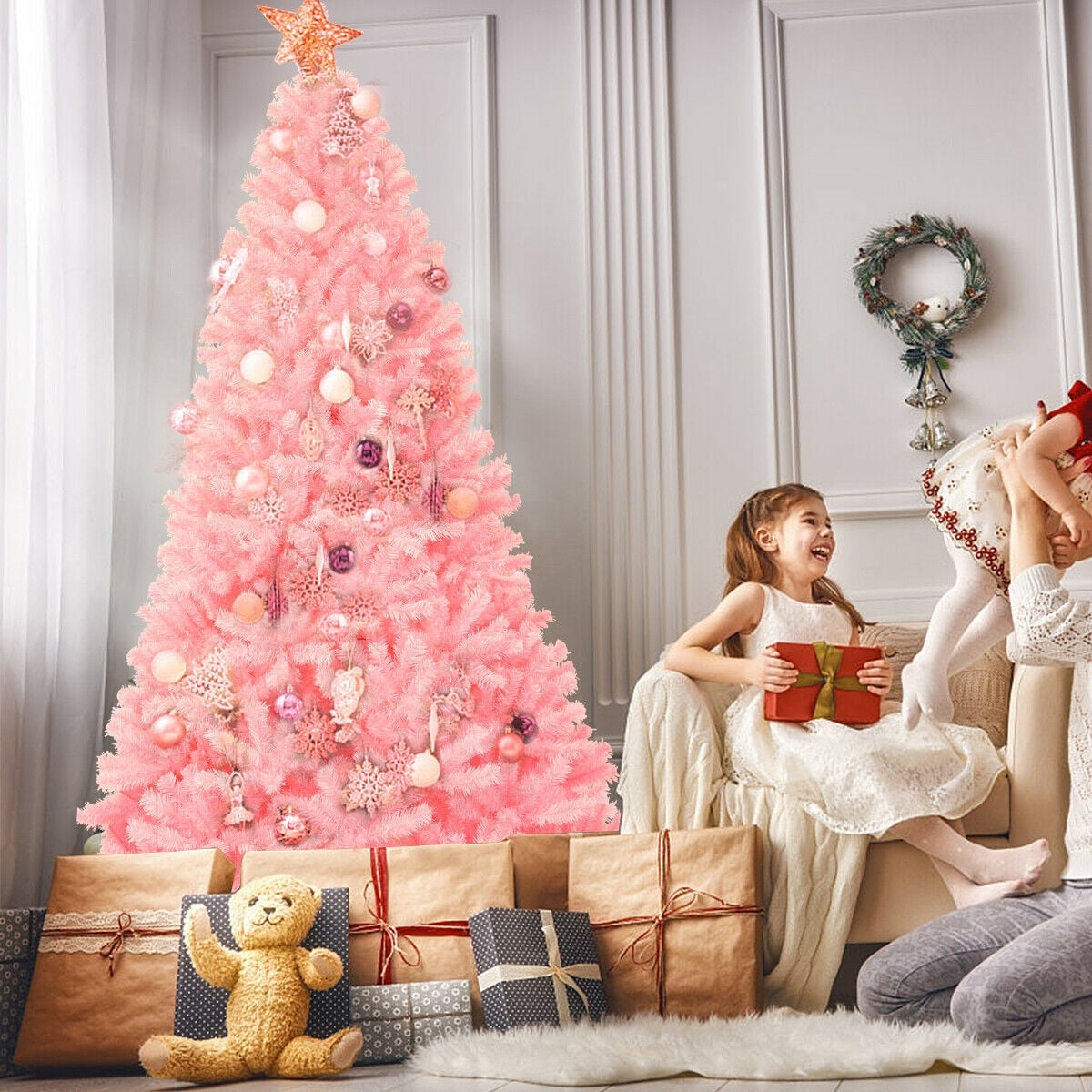 7.5 Feet Hinged Artificial Christmas Tree Full Fir Tree-Christmas Trees-DECOROLALA