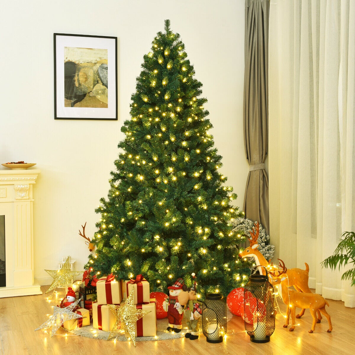 7.5 Feet PVC Artificial Christmas Tree with LED Lights-7.5 ft-Christmas Trees-DECOROLALA