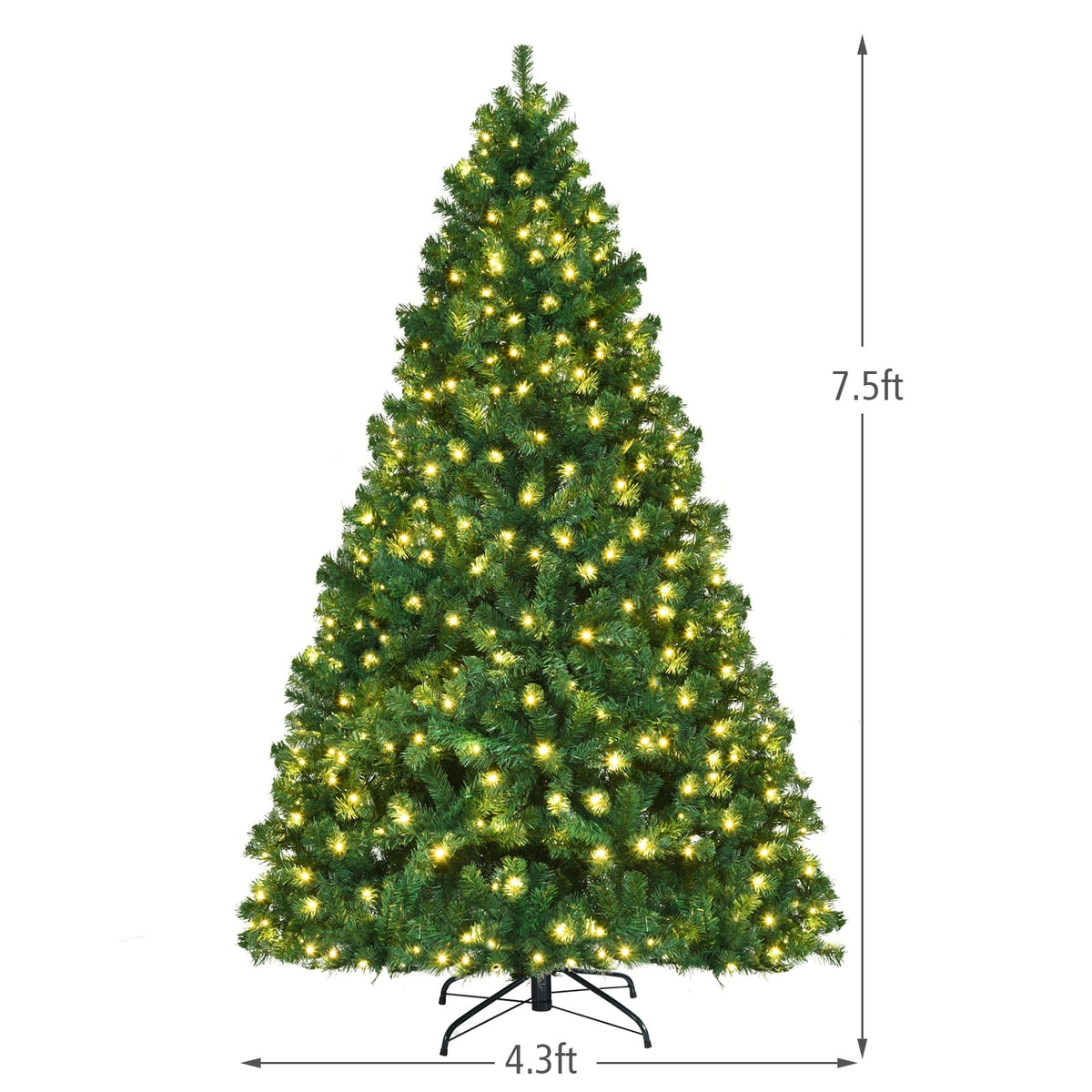 7.5 Feet PVC Artificial Christmas Tree with LED Lights-7.5 ft-Christmas Trees-DECOROLALA