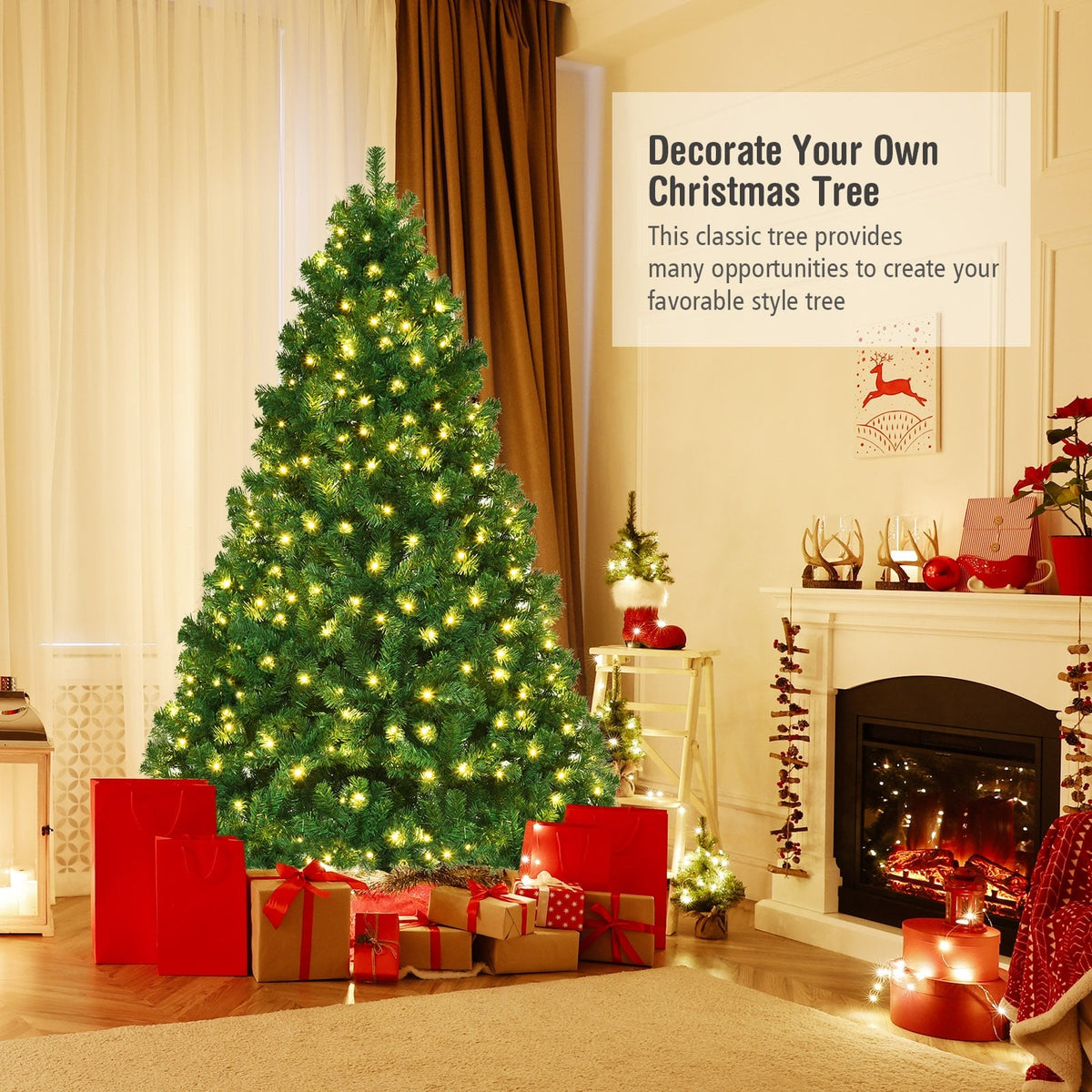 7.5 Feet PVC Artificial Christmas Tree with LED Lights-7.5 ft-Christmas Trees-DECOROLALA