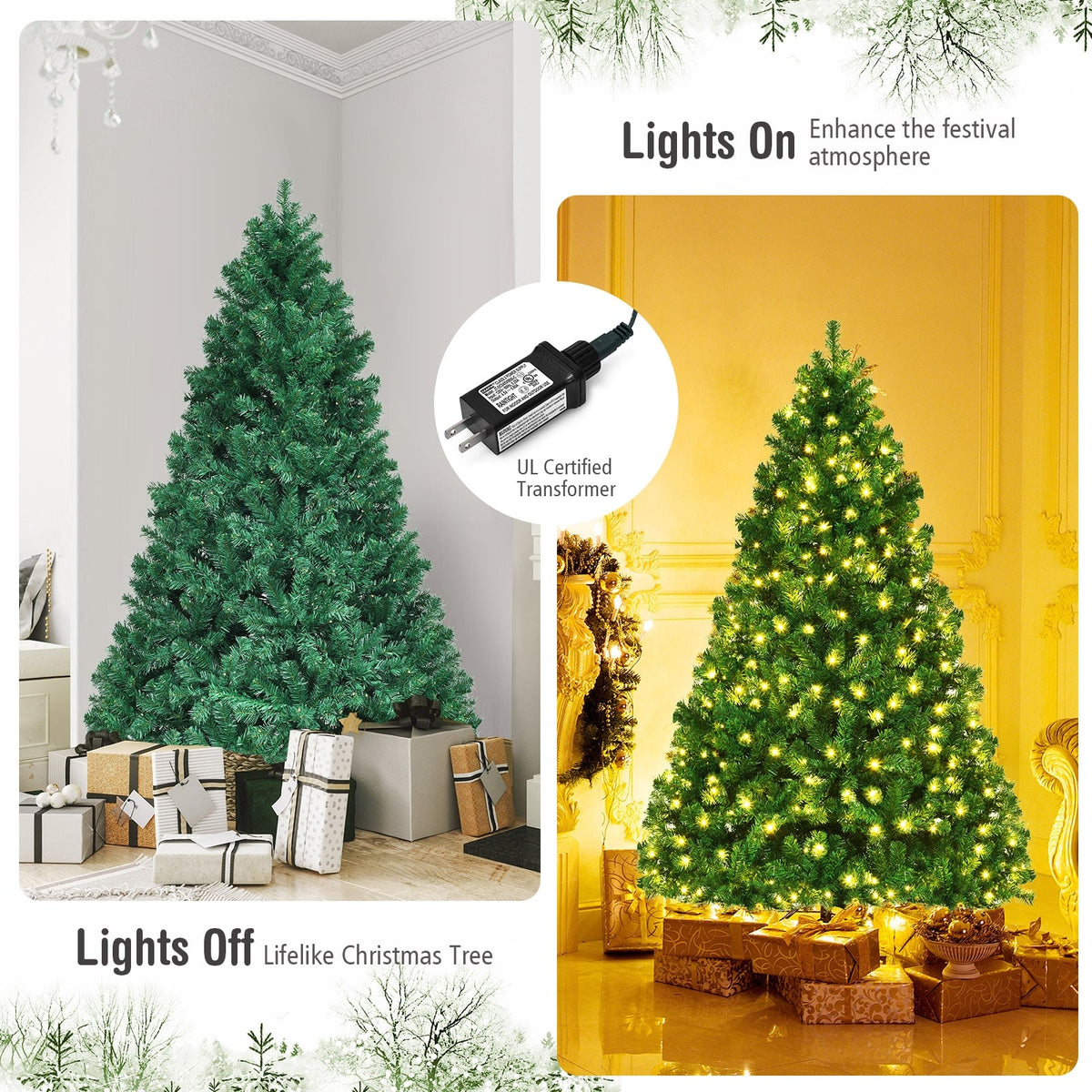 7.5 Feet PVC Artificial Christmas Tree with LED Lights-7.5 ft-Christmas Trees-DECOROLALA