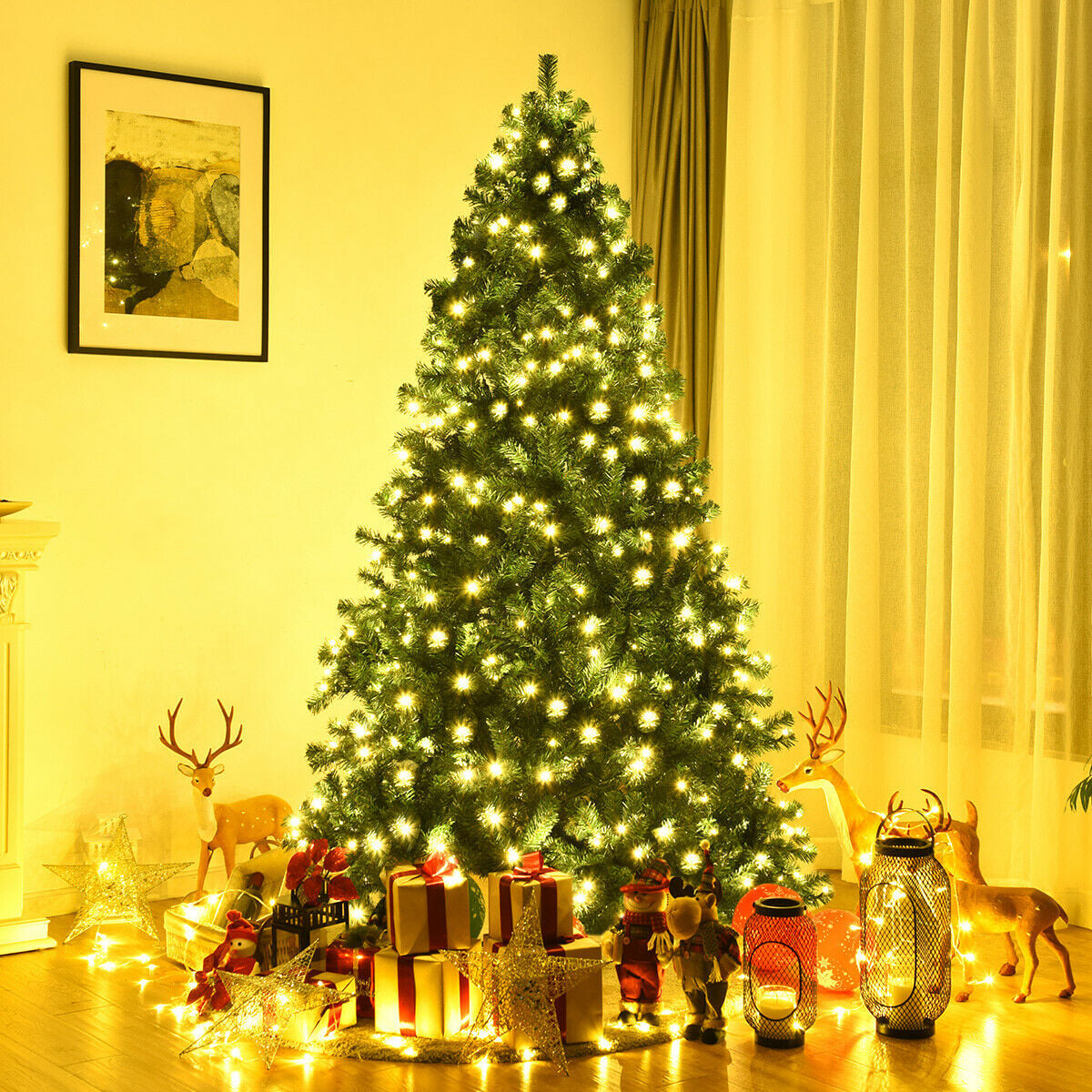 7.5 Feet PVC Artificial Christmas Tree with LED Lights-7.5 ft-Christmas Trees-DECOROLALA