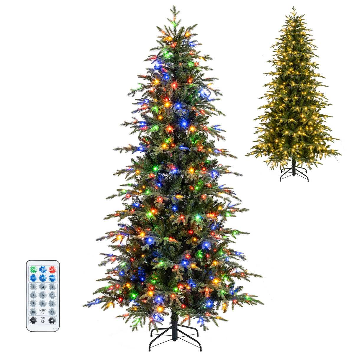 7.5 Feet Pre-Lit Artificial Christmas Tree Hinged Xmas Tree with LED Lights-Christmas Trees-DECOROLALA