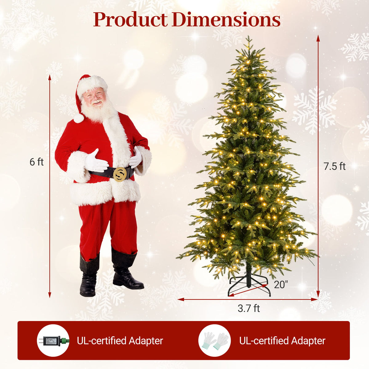7.5 Feet Pre-Lit Artificial Christmas Tree Hinged Xmas Tree with LED Lights-Christmas Trees-DECOROLALA