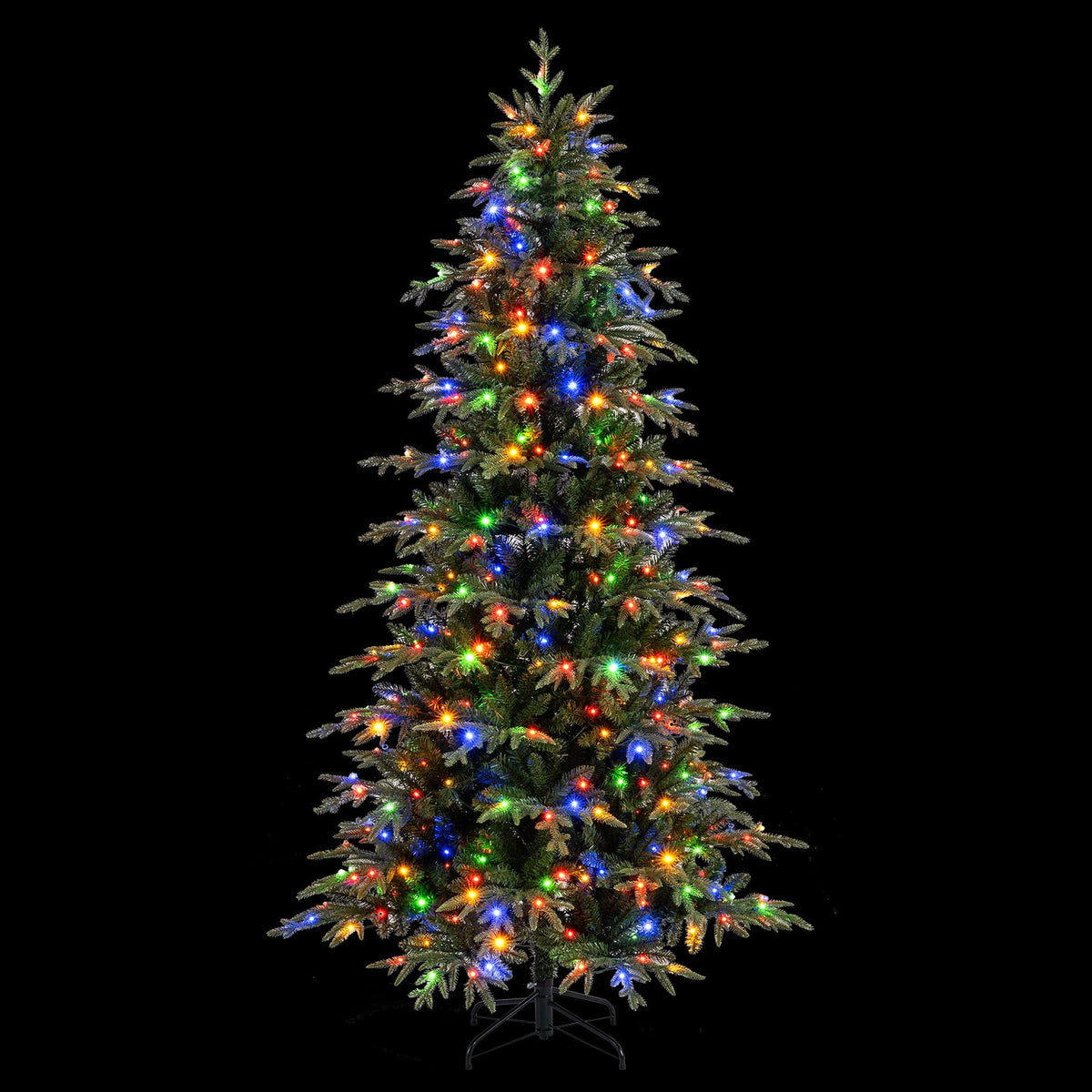 7.5 Feet Pre-Lit Artificial Christmas Tree Hinged Xmas Tree with LED Lights-Christmas Trees-DECOROLALA