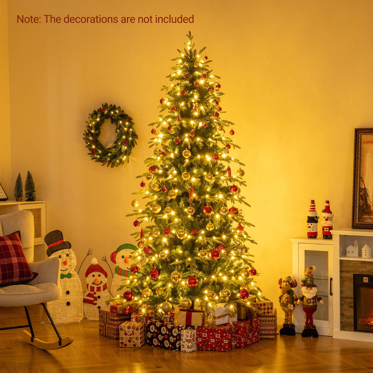 7.5 Feet Pre-Lit Artificial Christmas Tree Hinged Xmas Tree with LED Lights-Christmas Trees-DECOROLALA