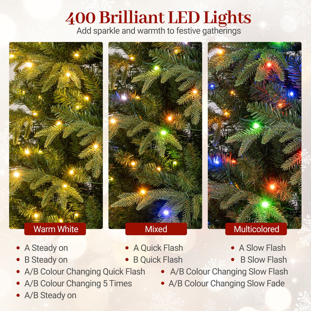 7.5 Feet Pre-Lit Artificial Christmas Tree Hinged Xmas Tree with LED Lights-Christmas Trees-DECOROLALA