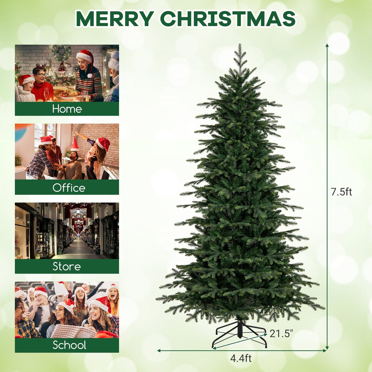 7.5 Feet Pre-Lit Artificial Christmas Tree with Warm White LED Lights-Christmas Trees-DECOROLALA