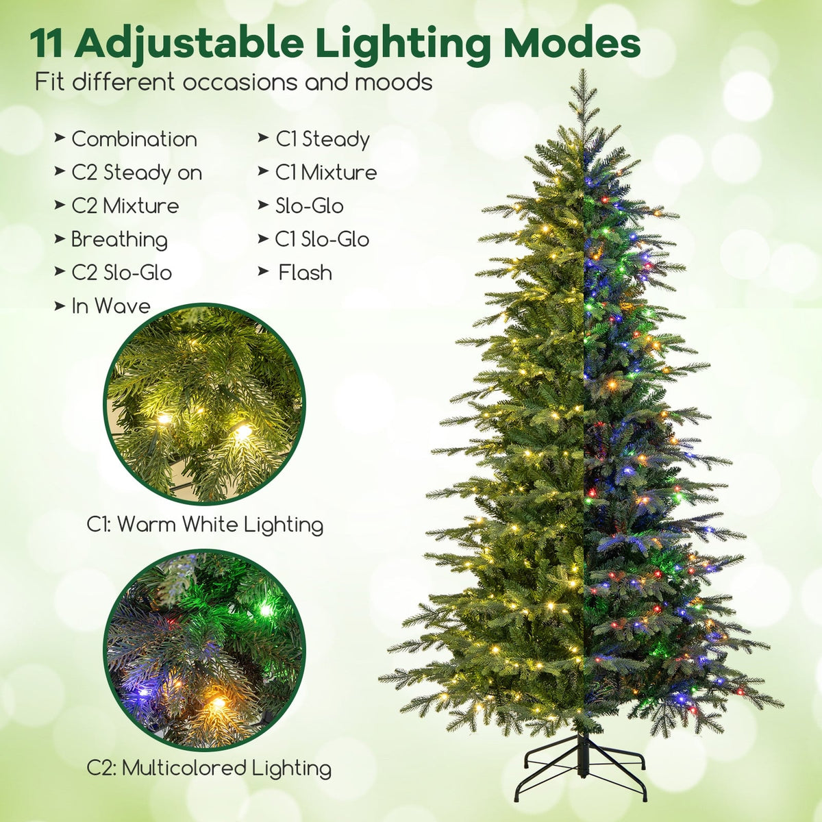 7.5 Feet Pre-Lit Artificial Christmas Tree with Warm White LED Lights-Christmas Trees-DECOROLALA