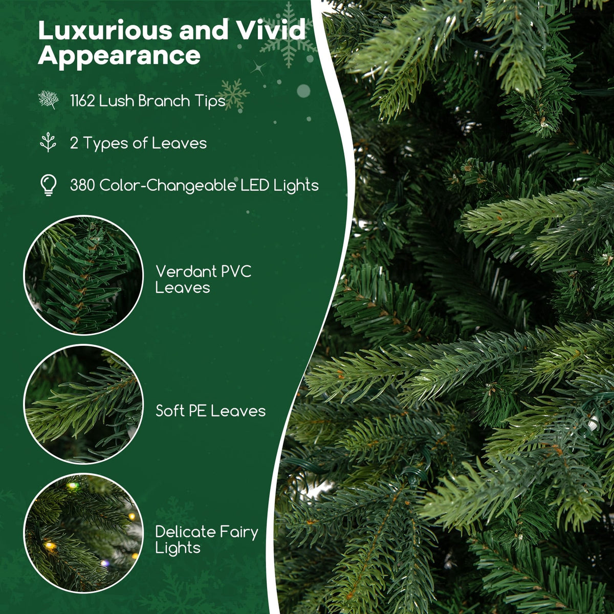 7.5 Feet Pre-Lit Artificial Christmas Tree with Warm White LED Lights-Christmas Trees-DECOROLALA